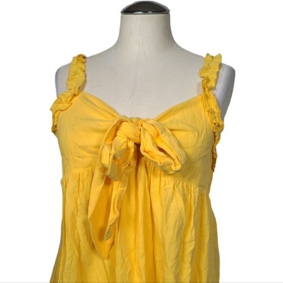 Shein Yellow Ruffle Front Tie Mini Sleeveless Dress 6 - Picture 2 of 6